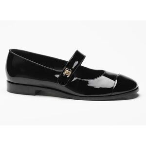 Chanel REV Black Patent Turnlock CC Mary Jane Moccasin Ballet Loafer Flat 39